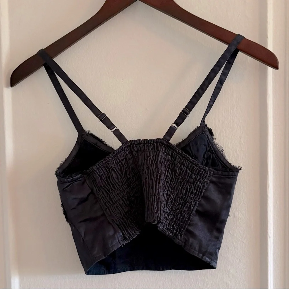Free People Black Embellished Satin Crop Top